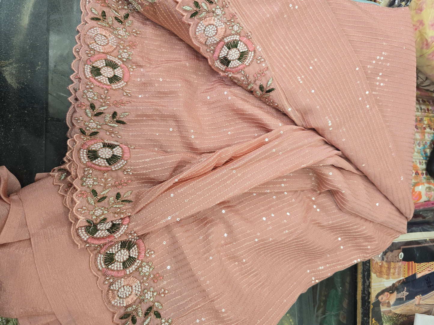 Beautiful white crepe silk sequins work saree