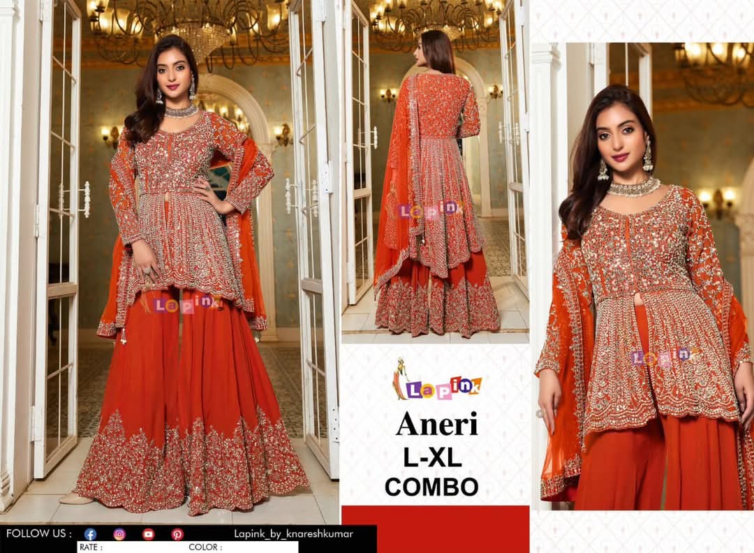 Beautiful designer high low front open plazo suit with mirrors work