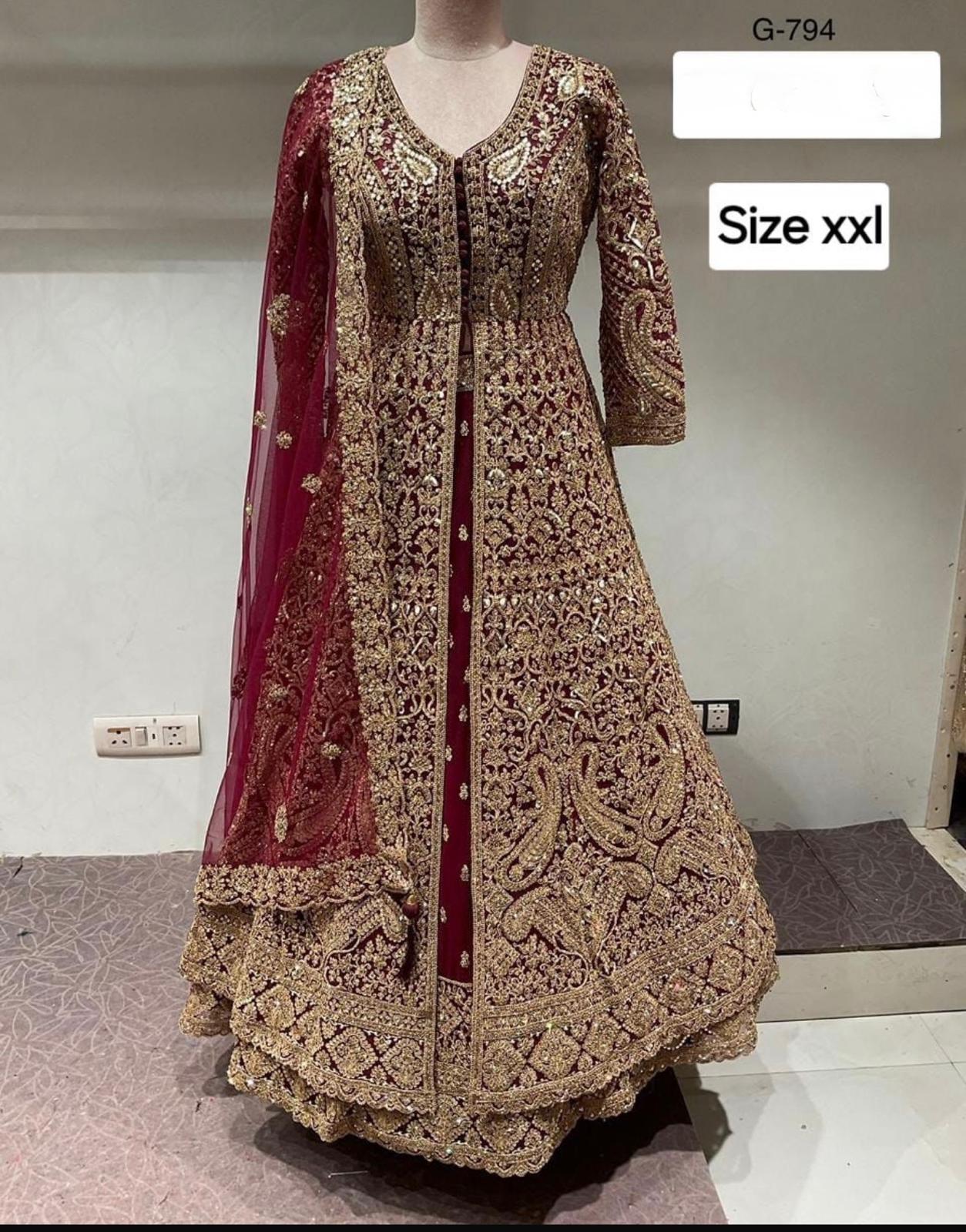 Beautiful designer bridal long top lengha front slit