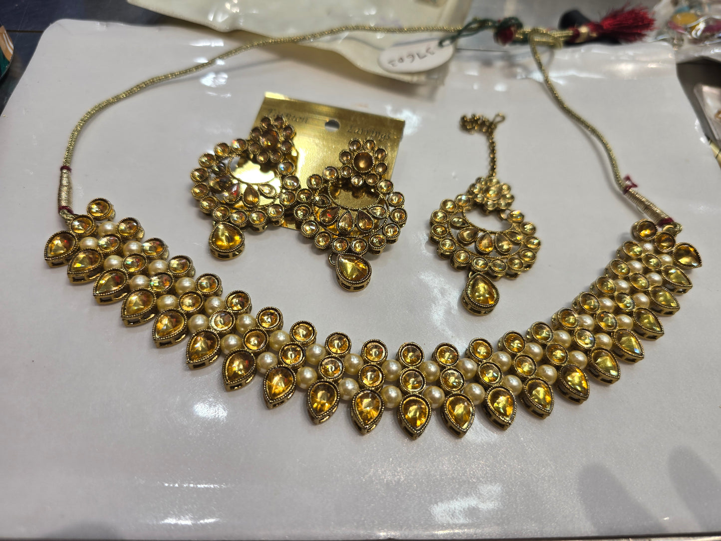 Beautiful designer necklace set with earring and bindi