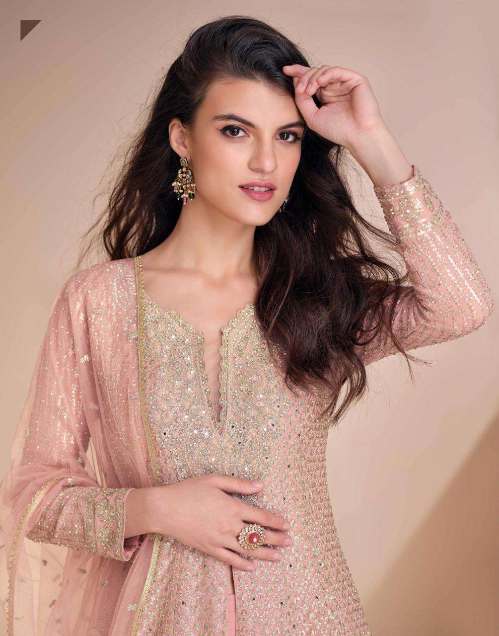 Beautiful designer plazo suit with front slit