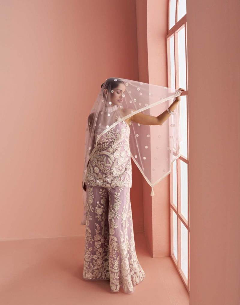 Beautiful designer plazo suit with embroidery