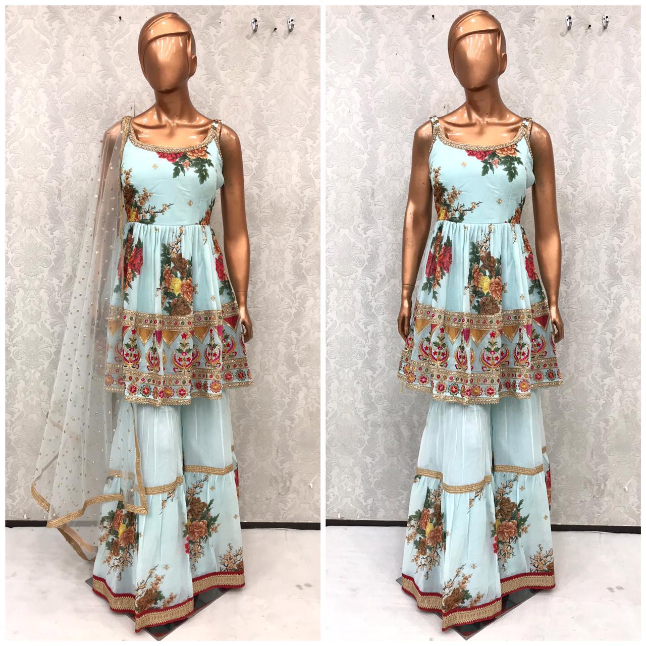 Beautiful designer floral sharara suit