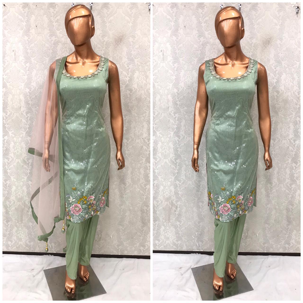 Beautiful designer sequins work straight Churidar suit