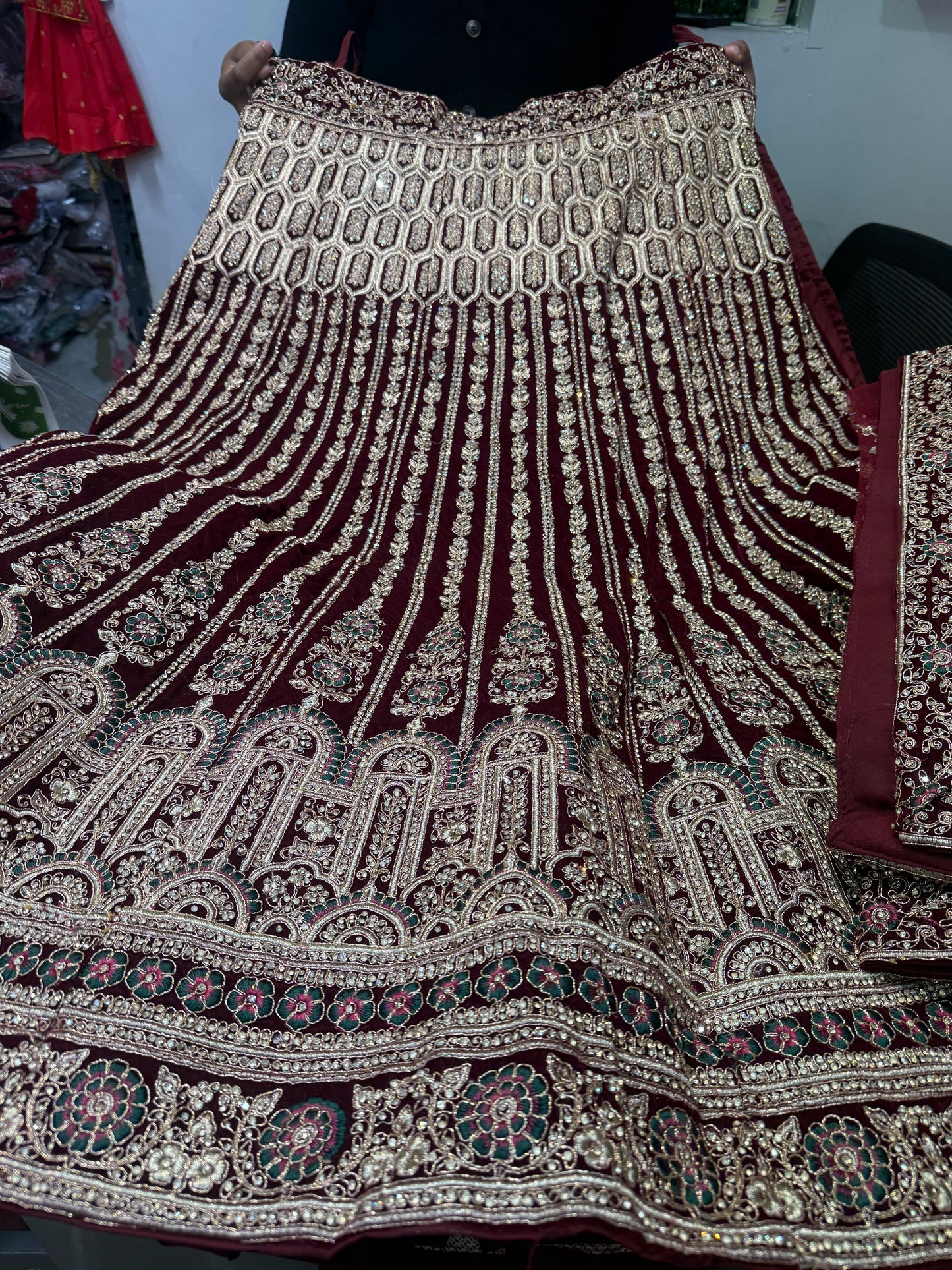 Beautiful designer bridal velvet unstitched lengha