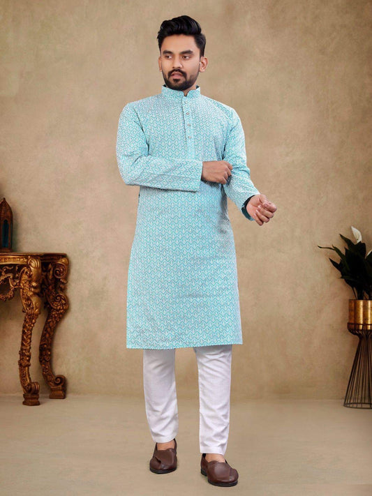 Beautiful designer lucknowi embroidery kurta pyjama