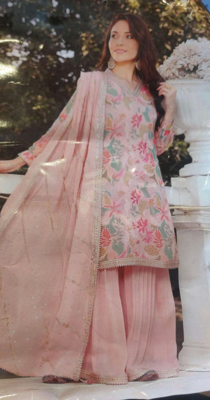 Beautiful designer floral sharara suit