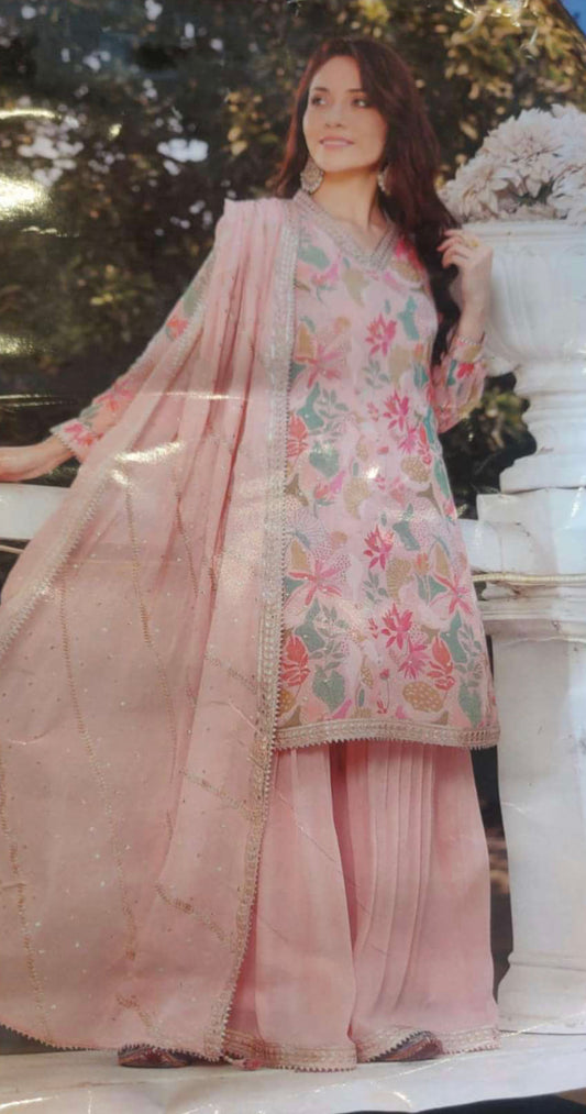 Beautiful designer floral sharara suit