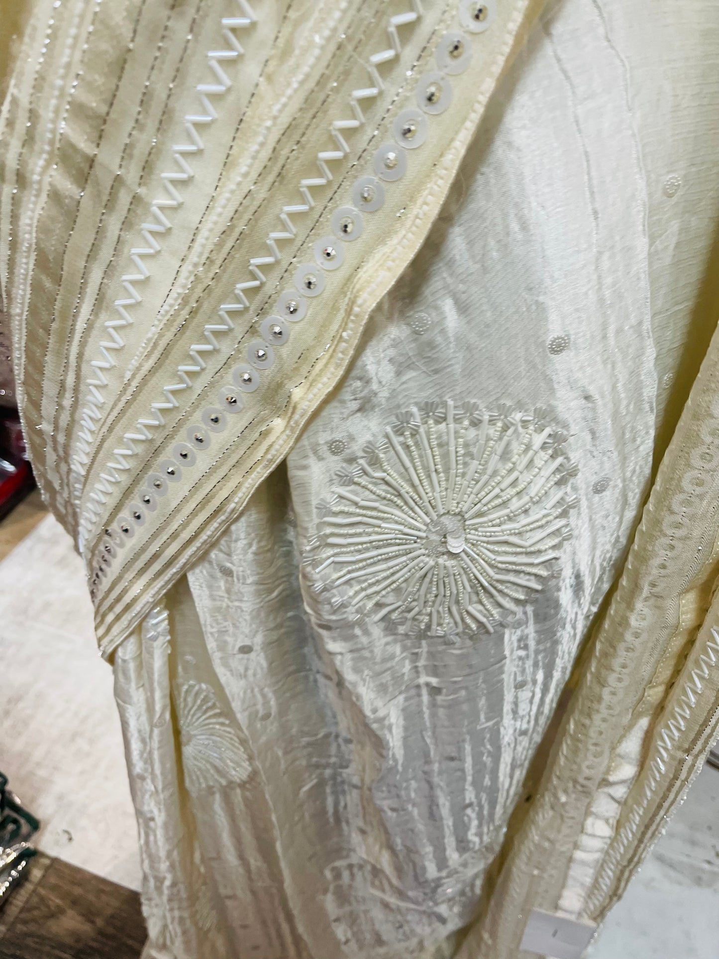 Beautiful designer pearl embroidery saree