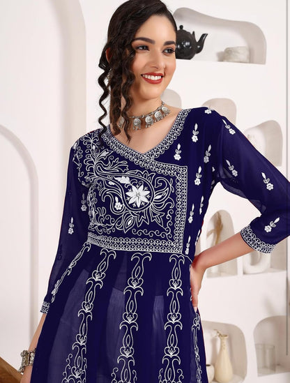 Beautiful designer lucknowi embroidery flare kurti