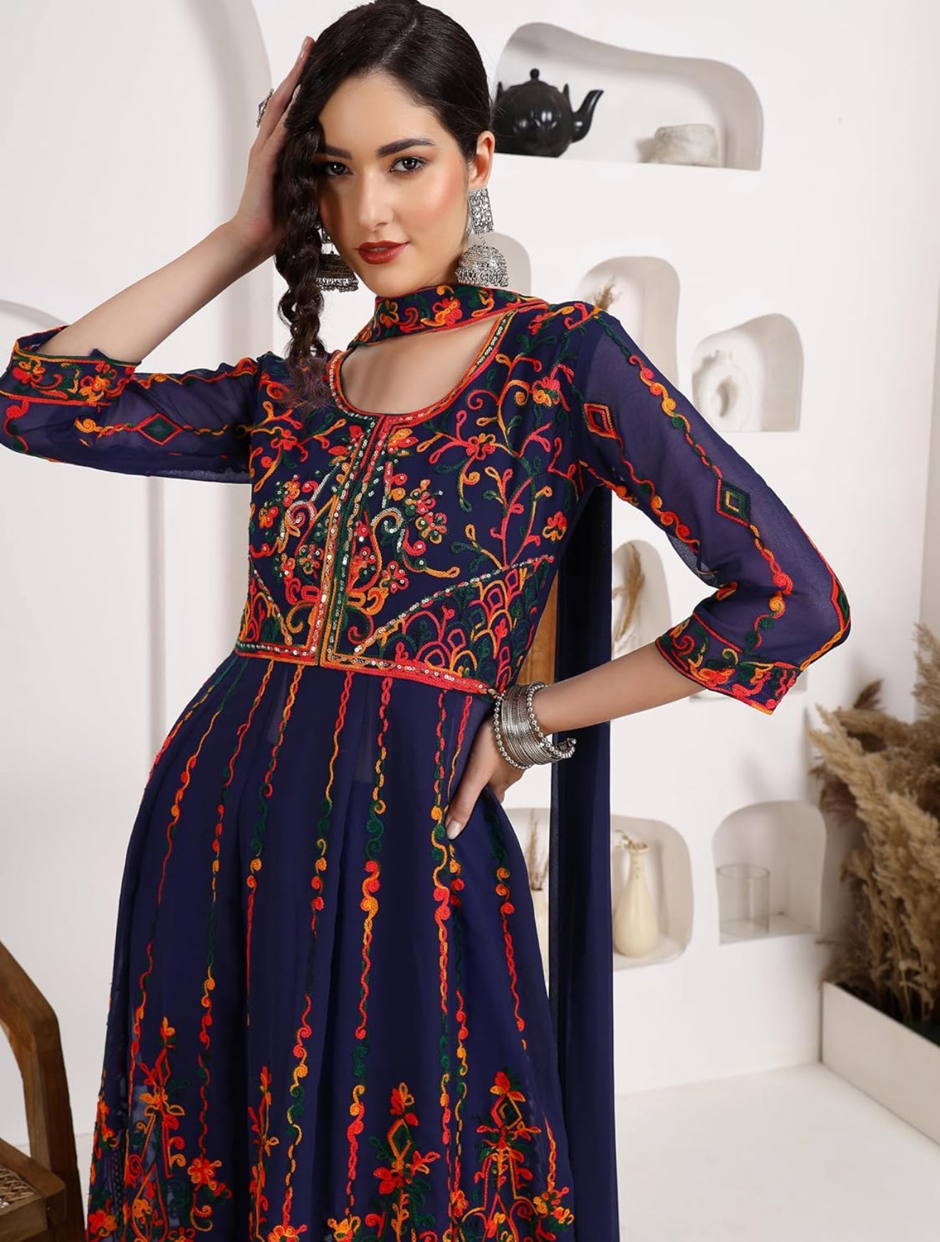 Beautiful designer Lucknowi embroidery Kurti with leggings & dupatta