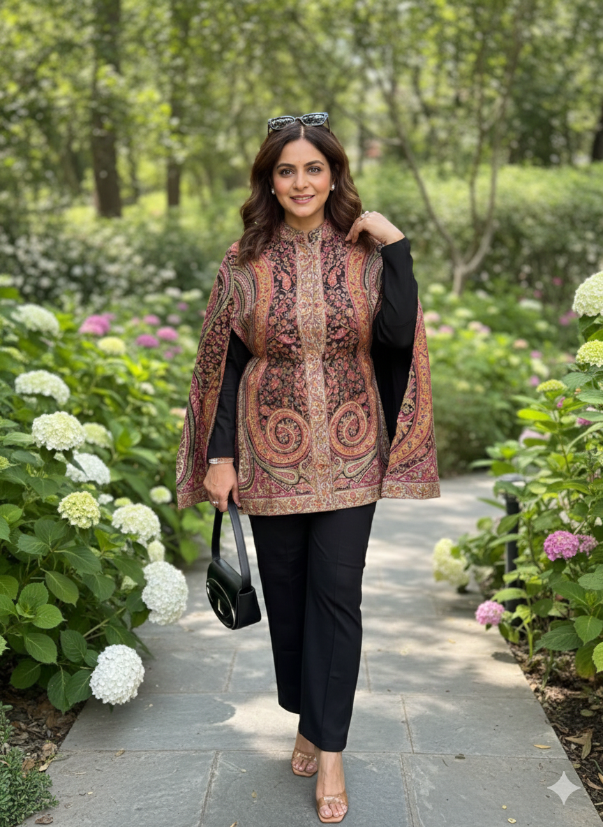 Beautiful designer Short Pashmina Sleeveless Capes coord set