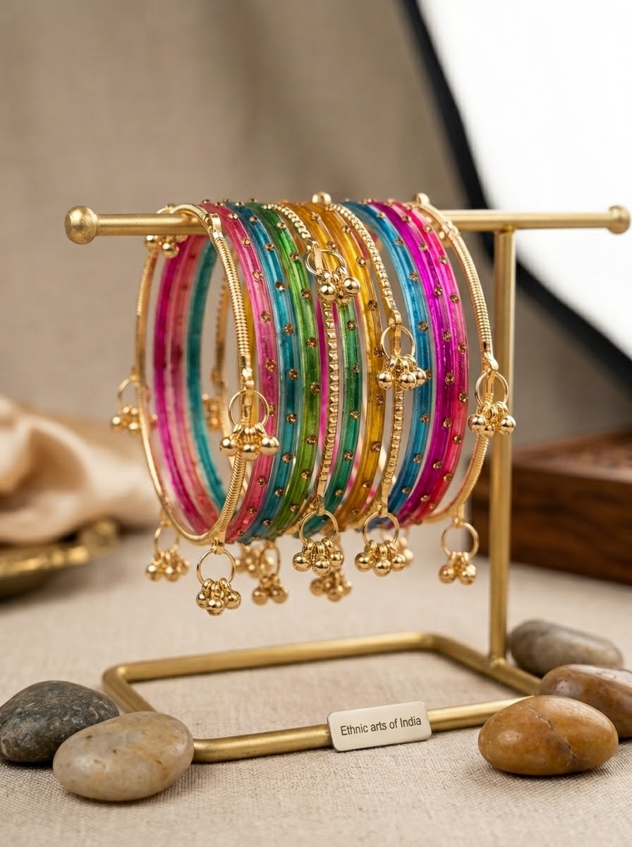 Beautiful designer multicoloured Kashmiri glass bangle set