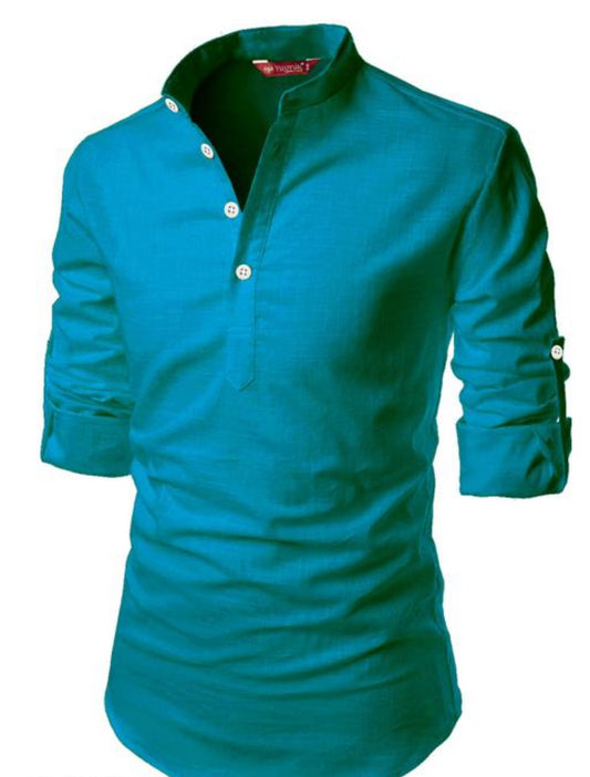 Beautiful designer Men's Slim Fit Full Sleeve Yellow Cotton Short Kurta