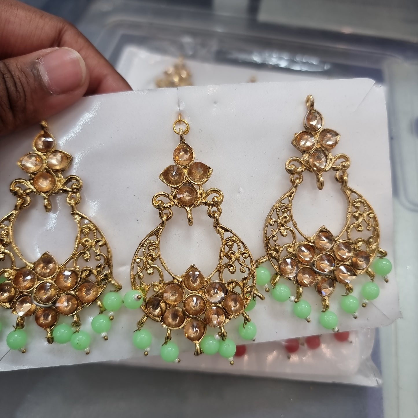 Beautiful designer kundan earrings with bindi/tikka