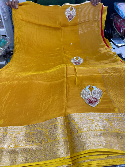 Beautiful designer hand work pure silk saree