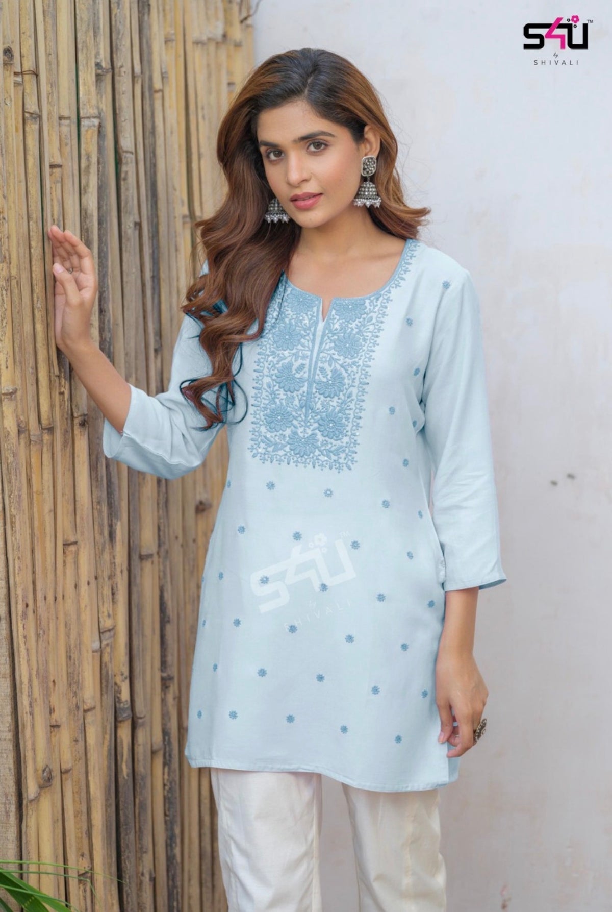 Beautiful designer Lucknowi Embroidery short Kurti