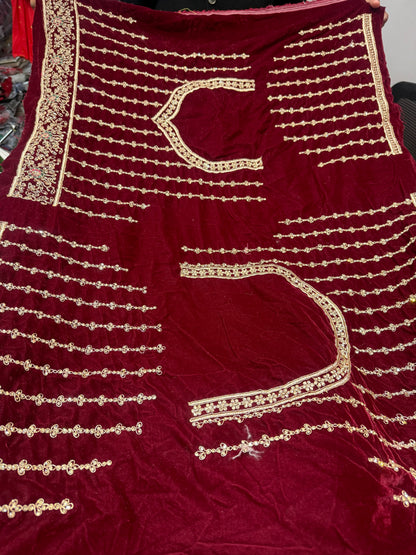 Beautiful designer bridal velvet unstitched lengha