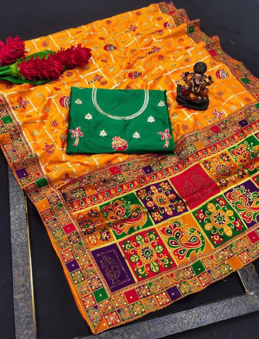 Beautiful designer SILK EMBROIDERY WORK SAREE PANETAR PATOLA
