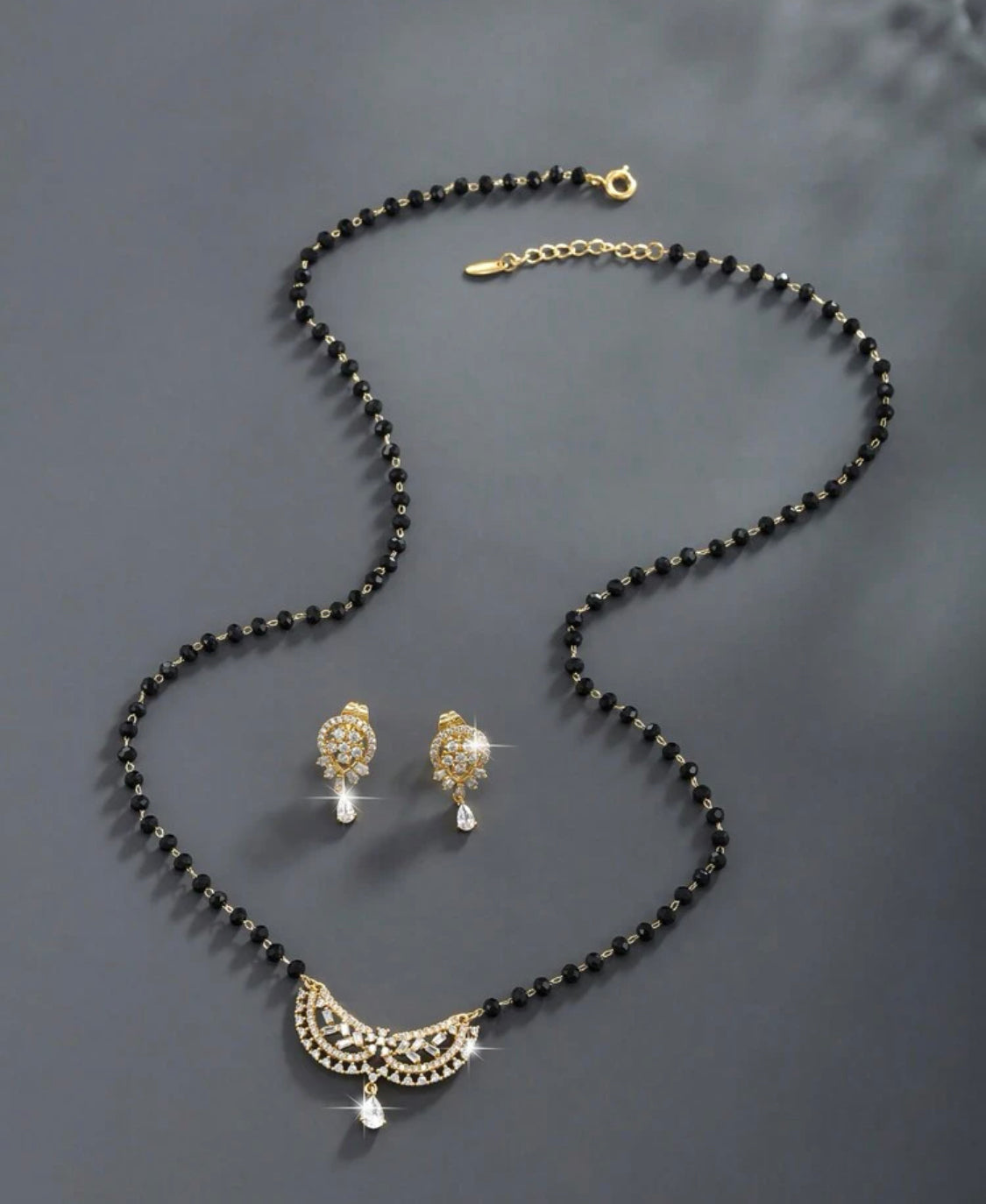 Beautiful designer gold plated American diamond mangalsutra set