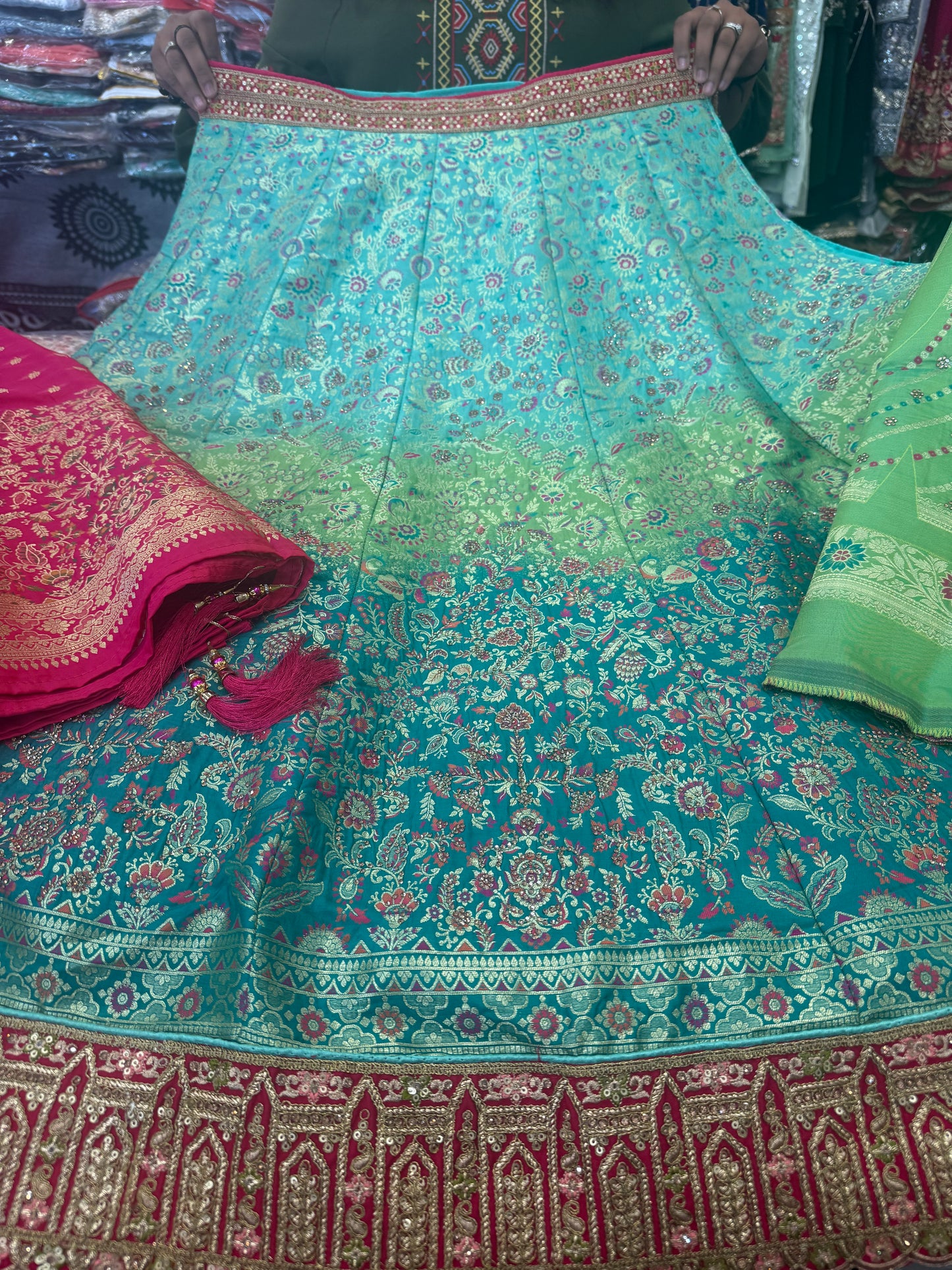 Beautiful designer semi stitch silk lengha