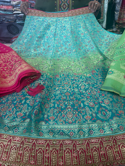 Beautiful designer semi stitch silk lengha