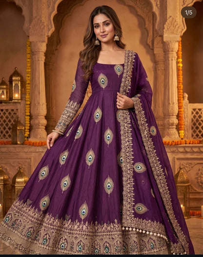 Beautiful designer TRENDING GOWN FENDY SILK WITH FULLY FLAIR