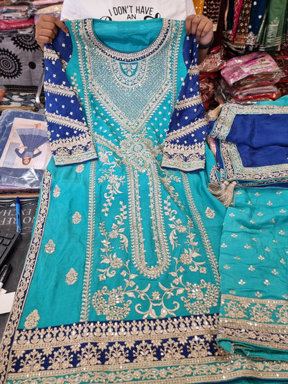 Beautiful designer fully embroidery plazo suit