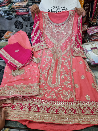 Beautiful designer fully embroidery plazo suit