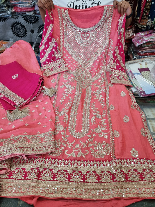 Beautiful designer fully embroidery plazo suit