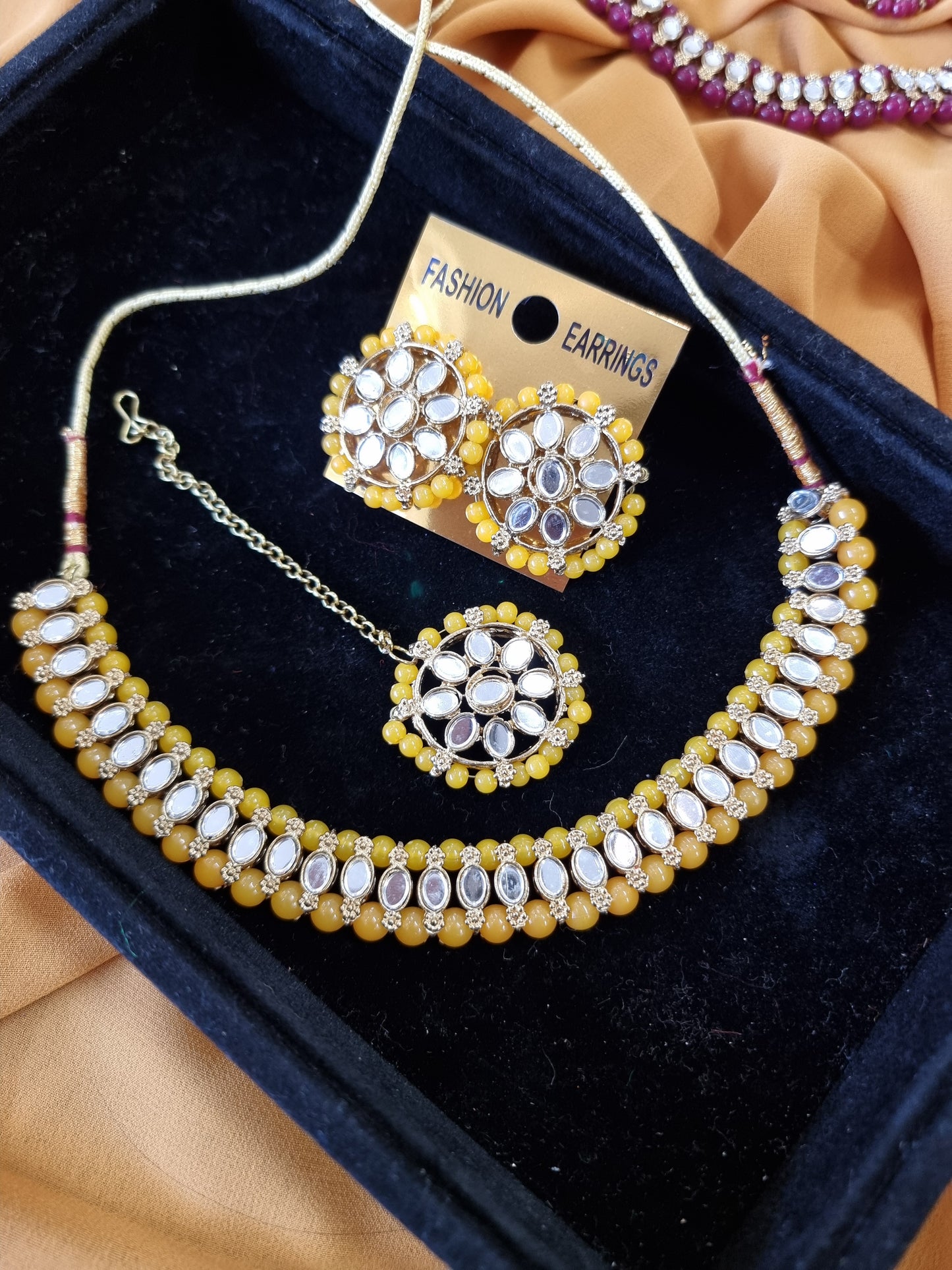 Beautiful designer choker set with stud earings and tokkah