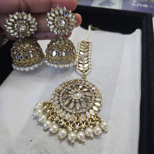 Beautiful designer jhumki earing and tikkah set