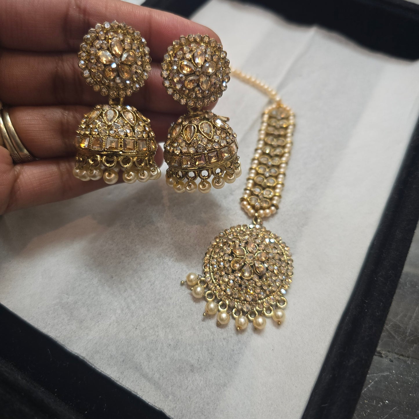 Beautiful designer jhumki earing and tikkah set