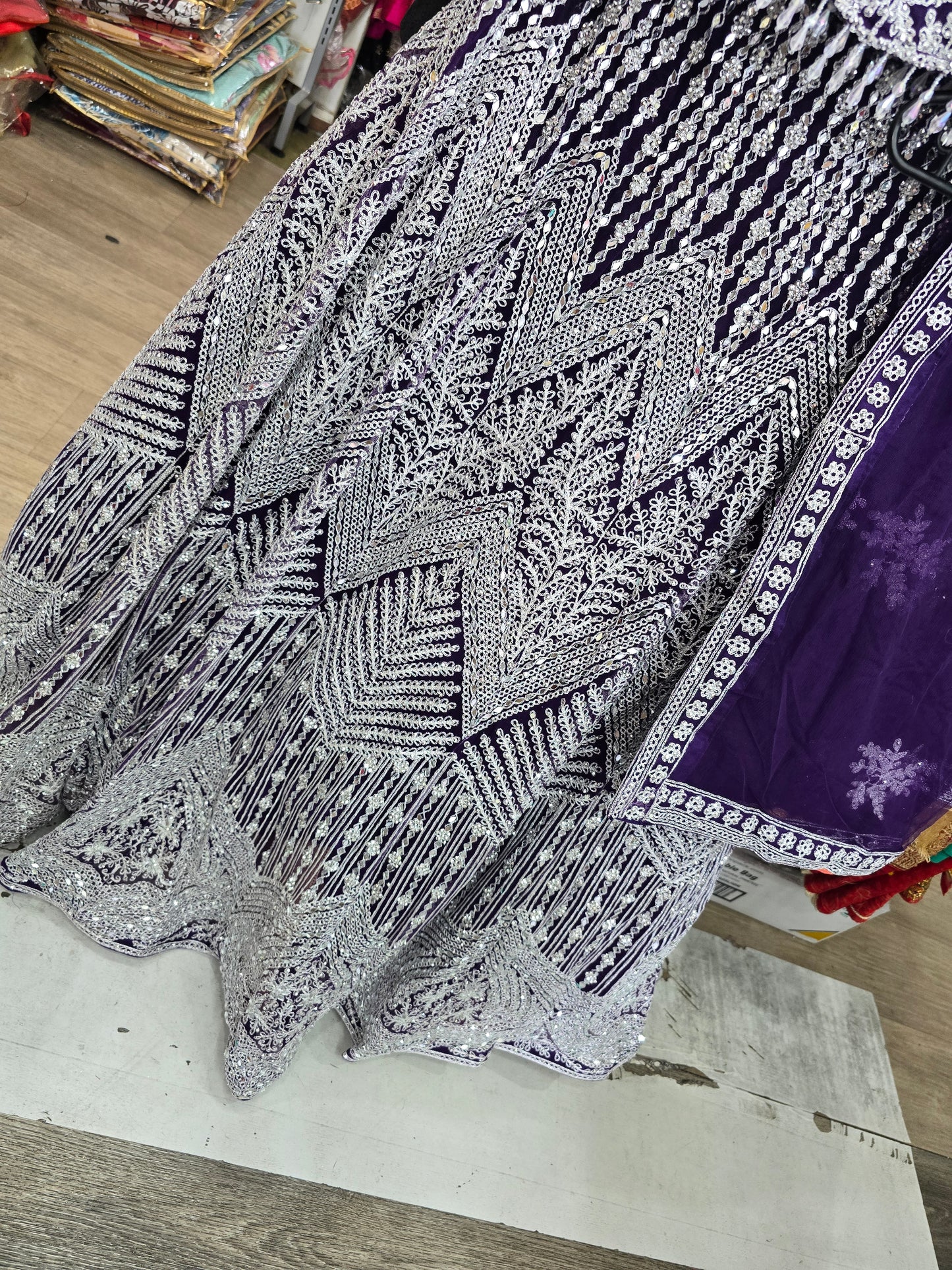 Beautiful designer heavily embroidery mirror work lengha