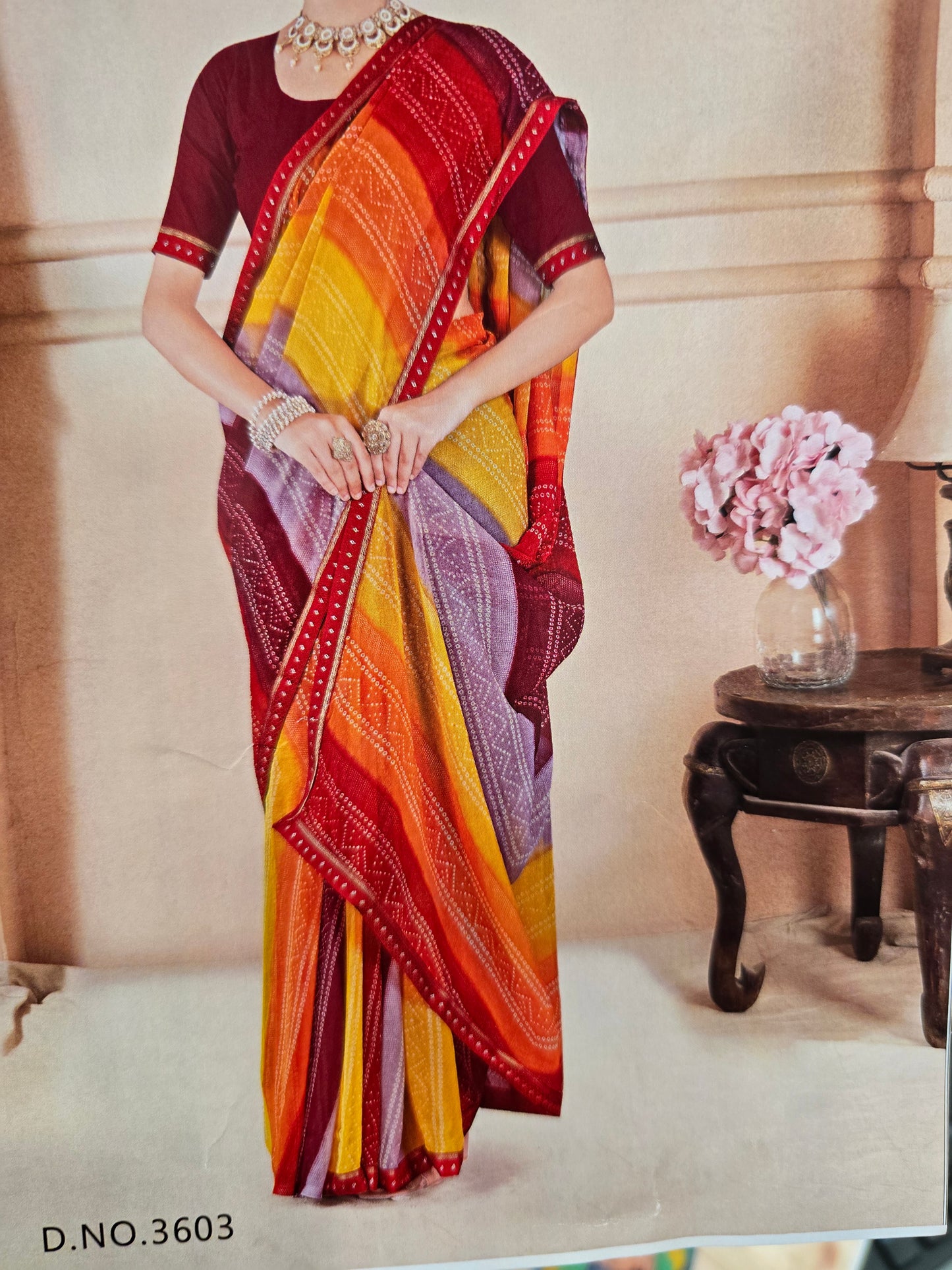 Beautiful designer  chiffon bandhani saree