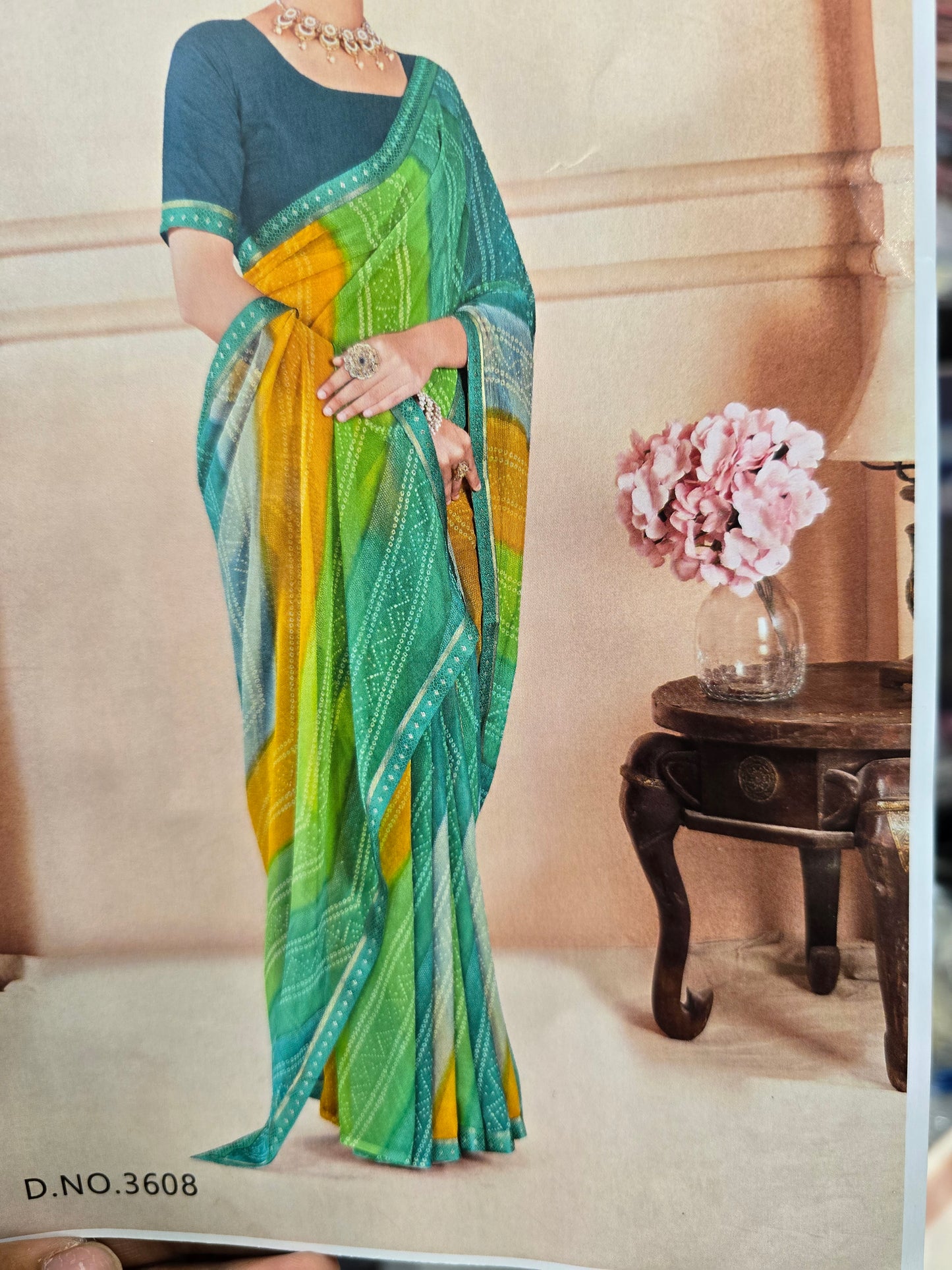 Beautiful designer  chiffon bandhani saree