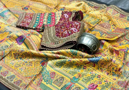 Beautiful designer Pure Kanni Silk Woven Sarees with Ready Blouse and Sabysachi Border