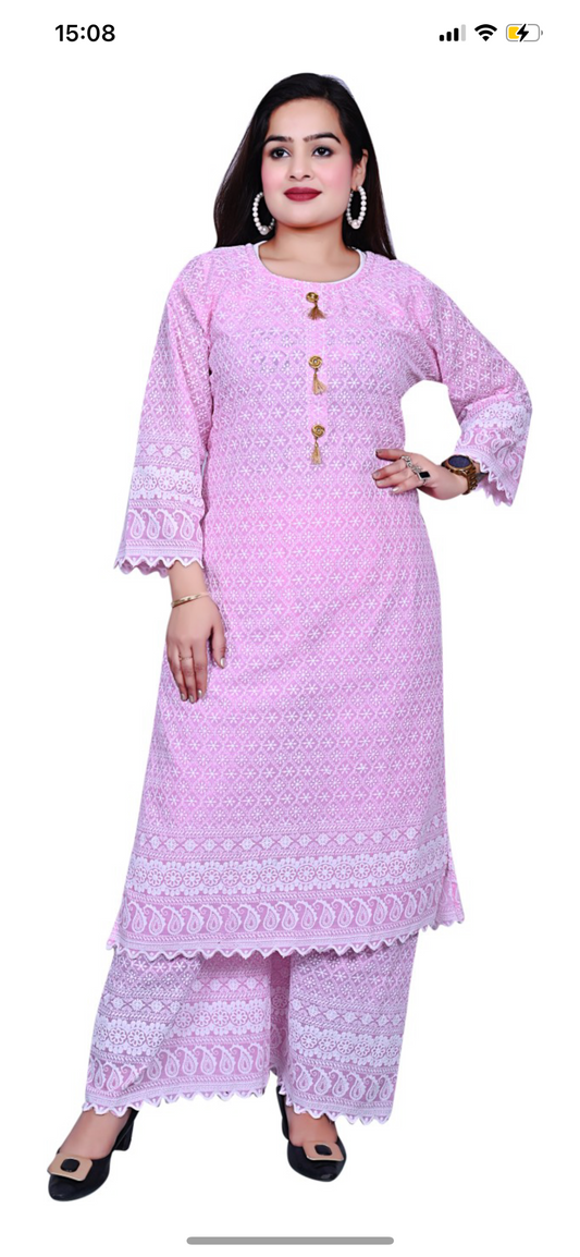 Beautiful designer lucknowi embroidery kurti plazo