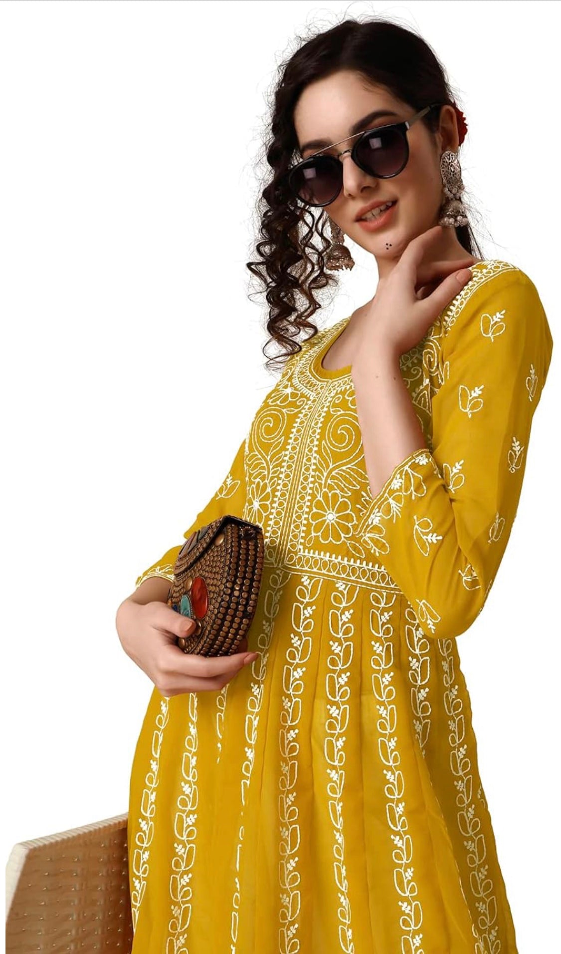 Beautiful designer lucknowi embroidery flare kurti