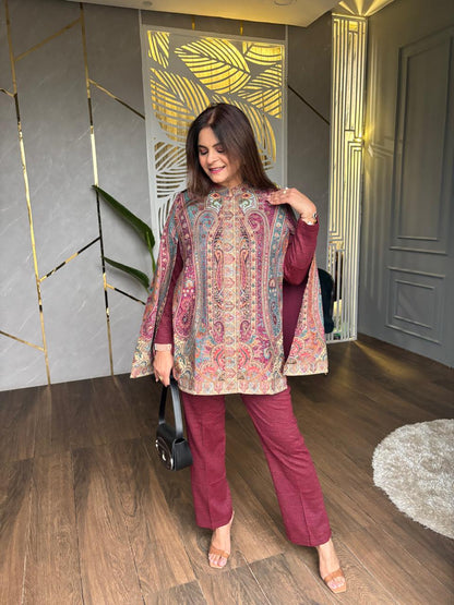 Beautiful designer Short Pashmina Sleeveless Capes coord set