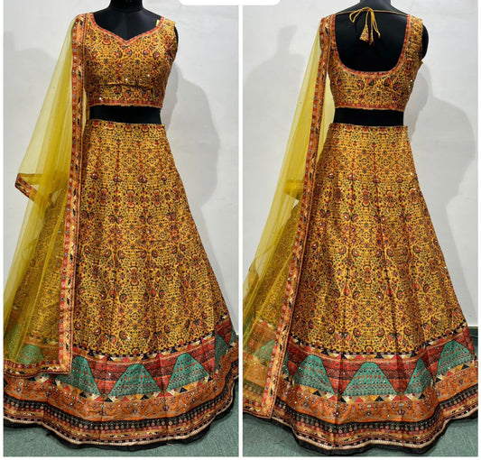 Beautiful designer digital print silk lengha choli