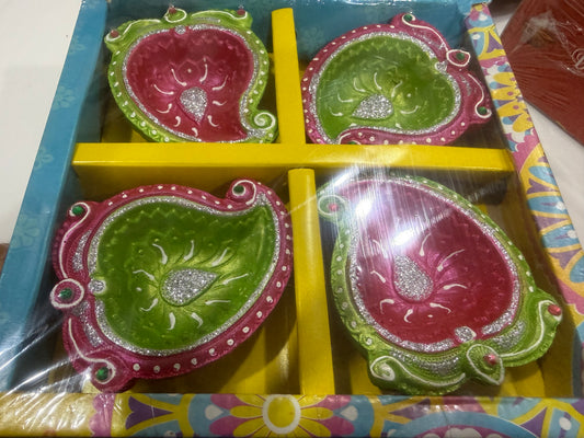 Multi Rangoli Creation India Hand Made Colorful Clay Diya for Diwali Decoration | Clay Diyas Diya Deepak | Handmade Mitti