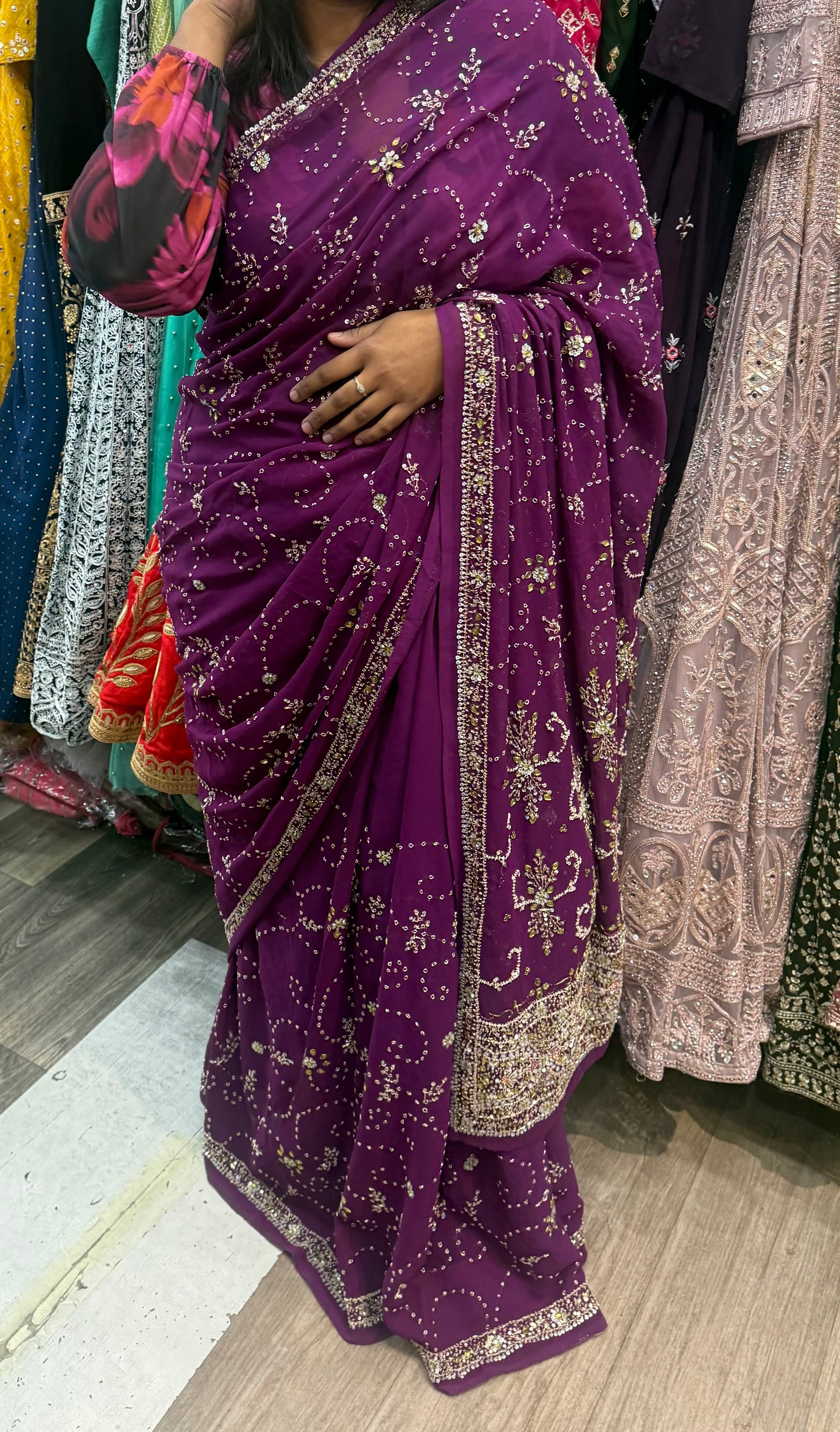 Beautiful designer embroidery saree with readymade blouse