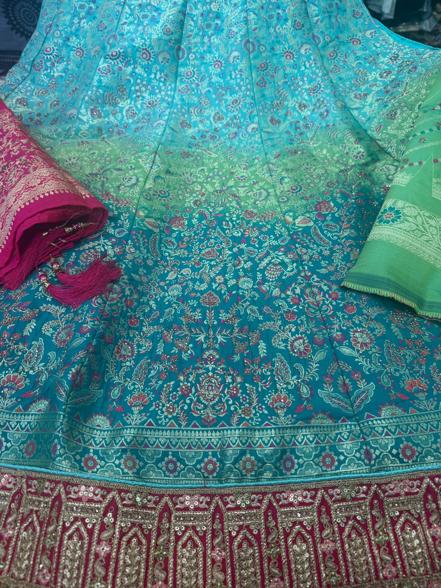 Beautiful designer semi stitch silk lengha