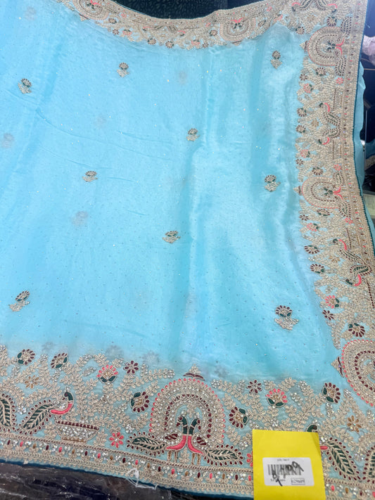 Beautiful designer fully embroidery saree with unstitched embroidery blouse