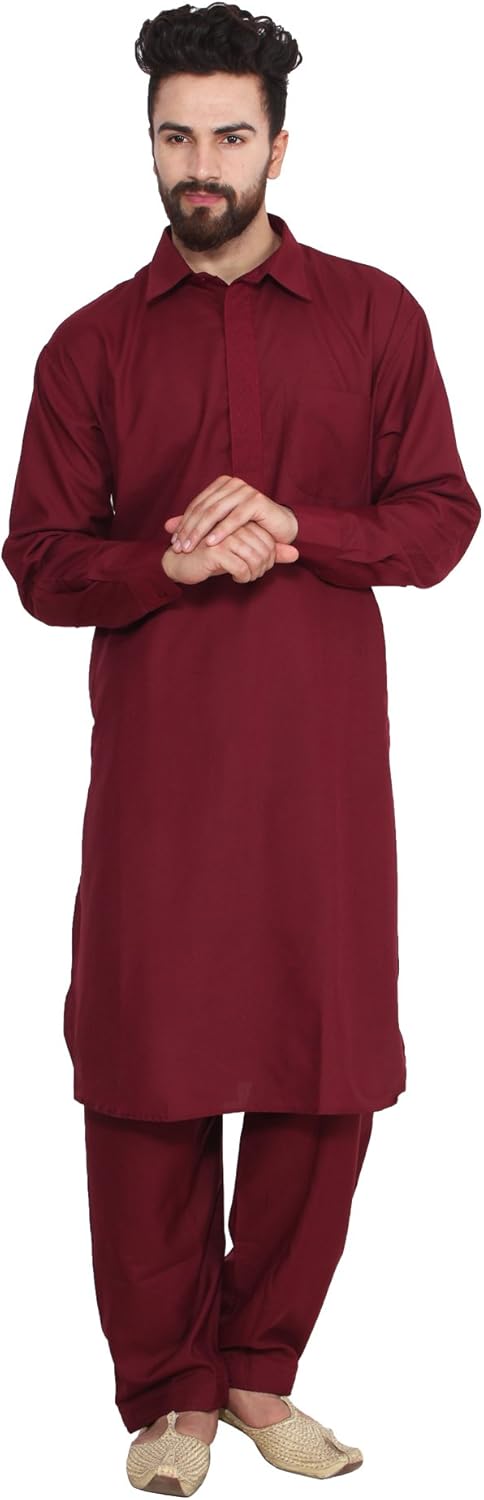 Beautiful designer Cotton Blend Pathani Kurta Pyjama Suit