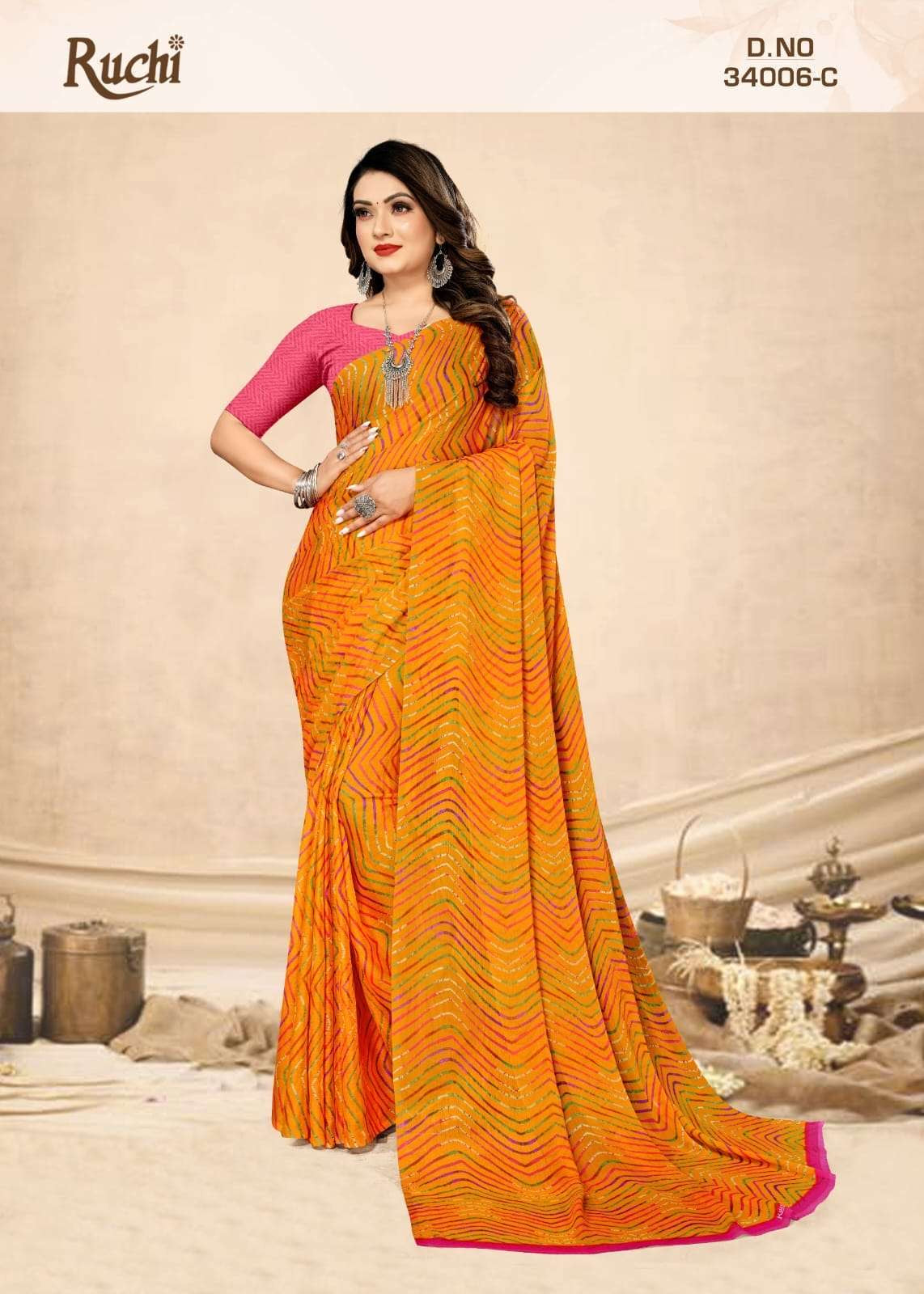 Beautiful designer chiffon lehriya saree