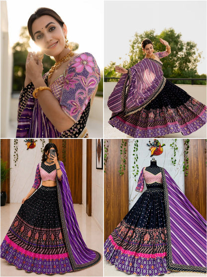 Ethnic Trending Designer Chaniya Choli for Navratri | Malai Silk with Mirror Work