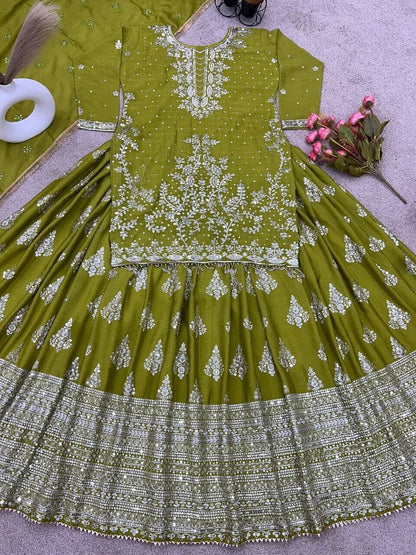 Beautiful Chinon Silk Top Lehenga With Heavy Dupatta