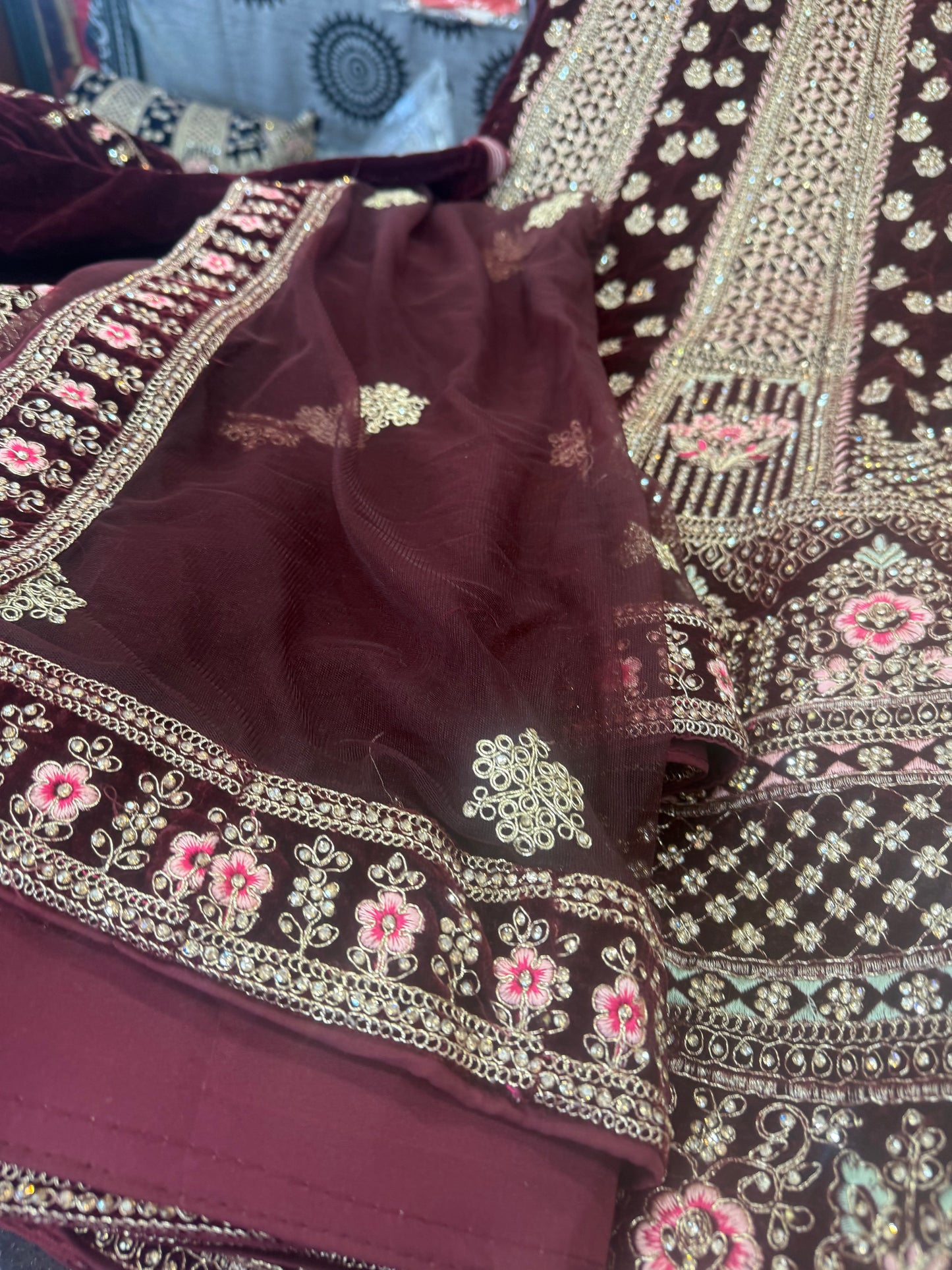 Beautiful designer bridal velvet unstitched lengha